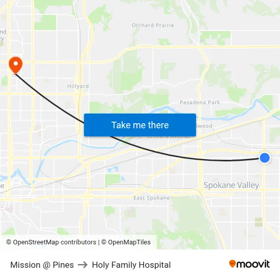 Mission @ Pines to Holy Family Hospital map