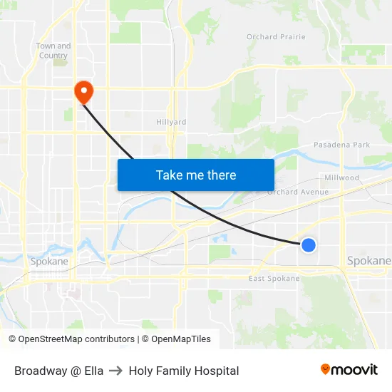 Broadway @ Ella to Holy Family Hospital map