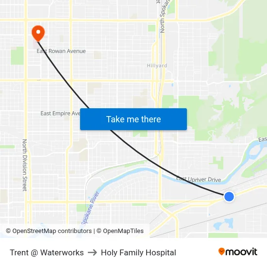 Trent @ Waterworks to Holy Family Hospital map