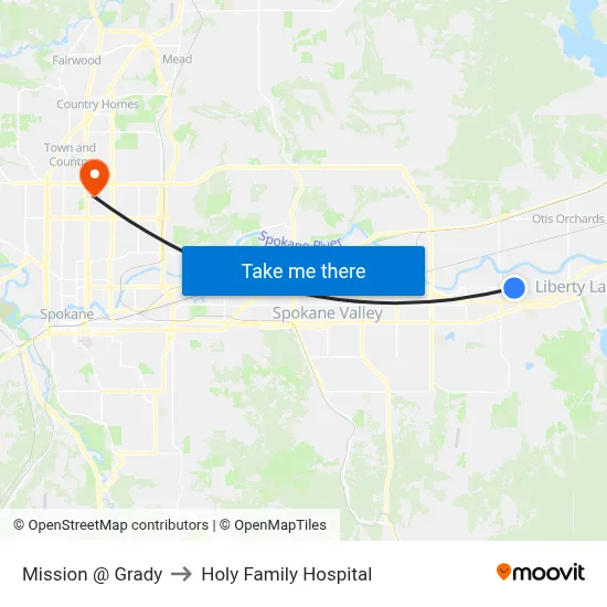 Mission @ Grady to Holy Family Hospital map