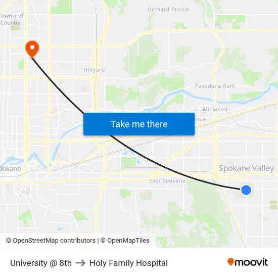 University @ 8th to Holy Family Hospital map