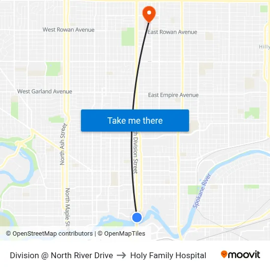 Division @ North River Drive to Holy Family Hospital map