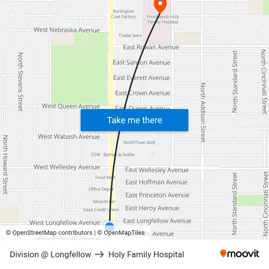 Division @ Longfellow to Holy Family Hospital map