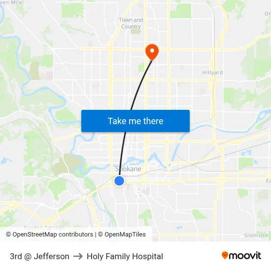 3rd @ Jefferson to Holy Family Hospital map