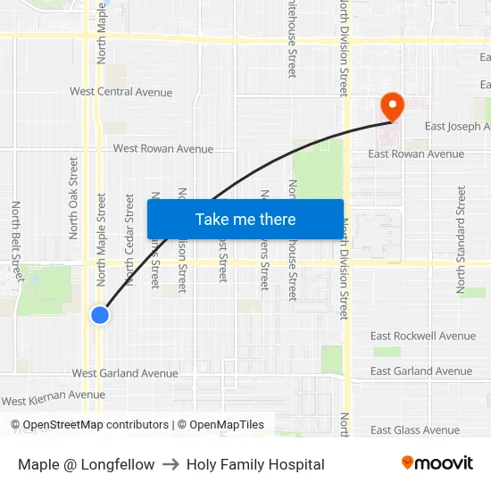 Maple @ Longfellow to Holy Family Hospital map