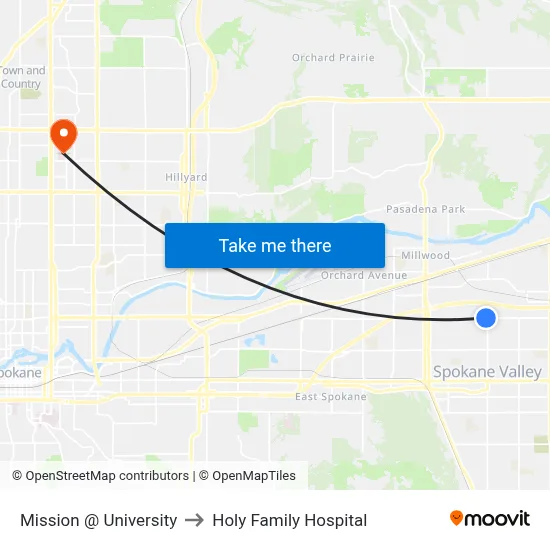 Mission @ University to Holy Family Hospital map