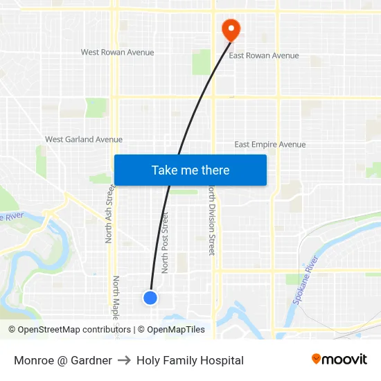 Monroe @ Gardner to Holy Family Hospital map