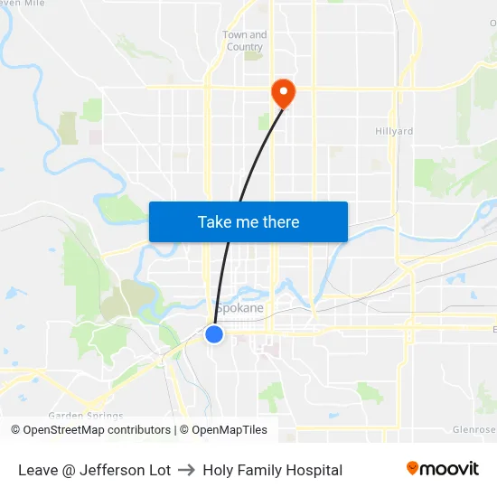 Leave @ Jefferson Lot to Holy Family Hospital map
