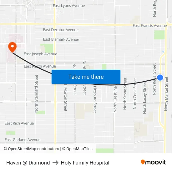 Haven @ Diamond to Holy Family Hospital map
