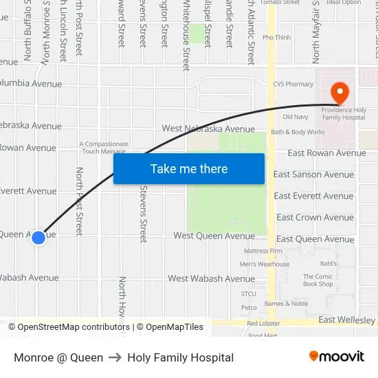 Monroe @ Queen to Holy Family Hospital map