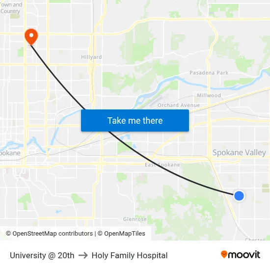 University @ 20th to Holy Family Hospital map