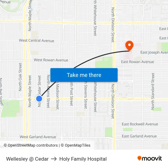 Wellesley @ Cedar to Holy Family Hospital map