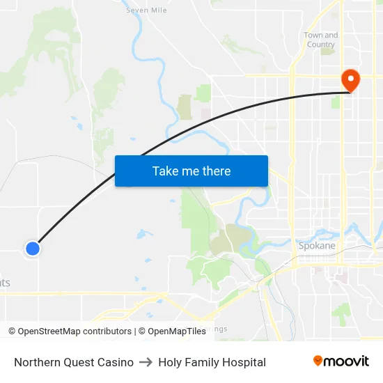 Northern Quest Casino to Holy Family Hospital map