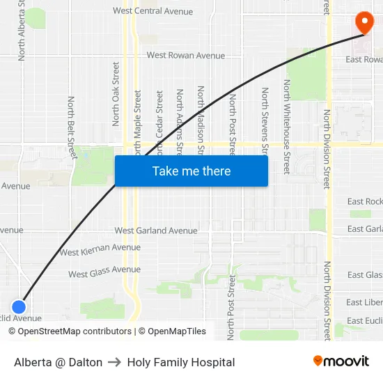 Alberta @ Dalton to Holy Family Hospital map