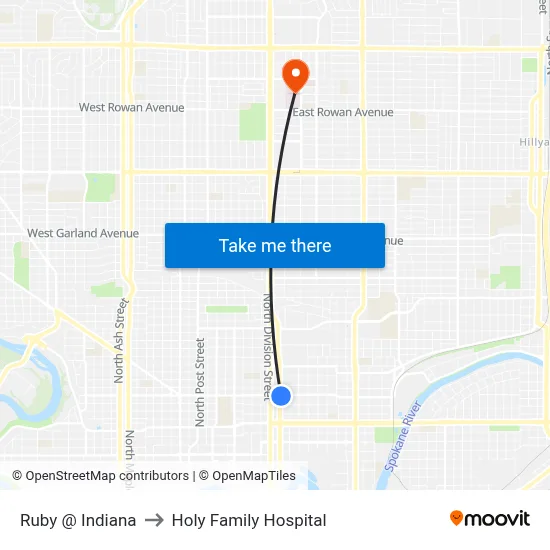 Ruby @ Indiana to Holy Family Hospital map