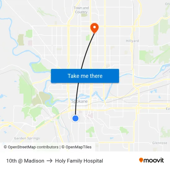10th @ Madison to Holy Family Hospital map