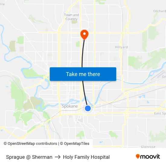 Sprague @ Sherman to Holy Family Hospital map