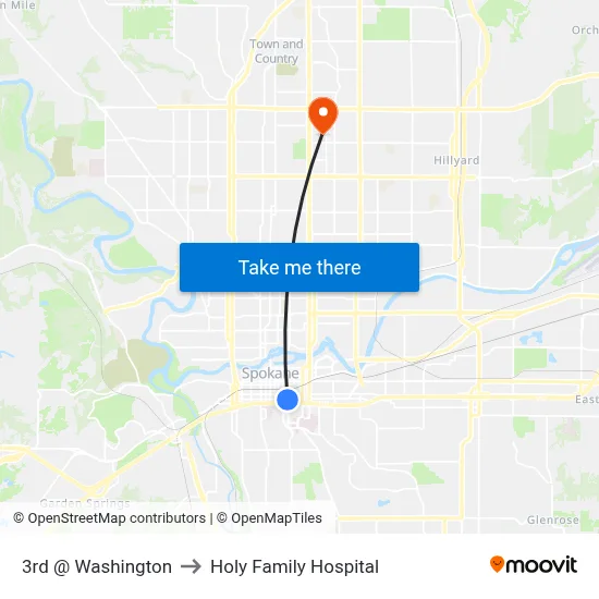 3rd @ Washington to Holy Family Hospital map