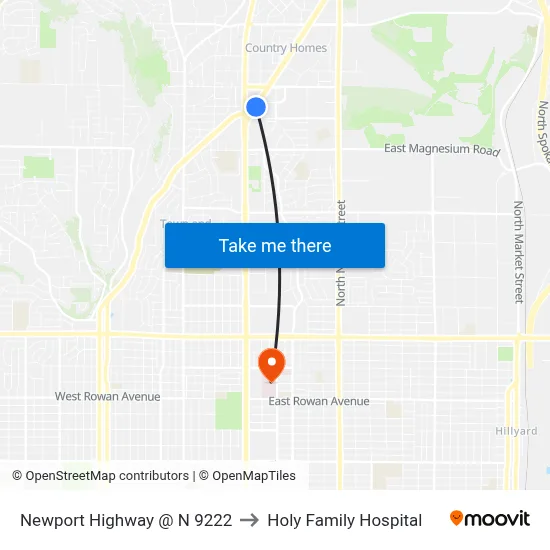 Newport Highway @ N 9222 to Holy Family Hospital map