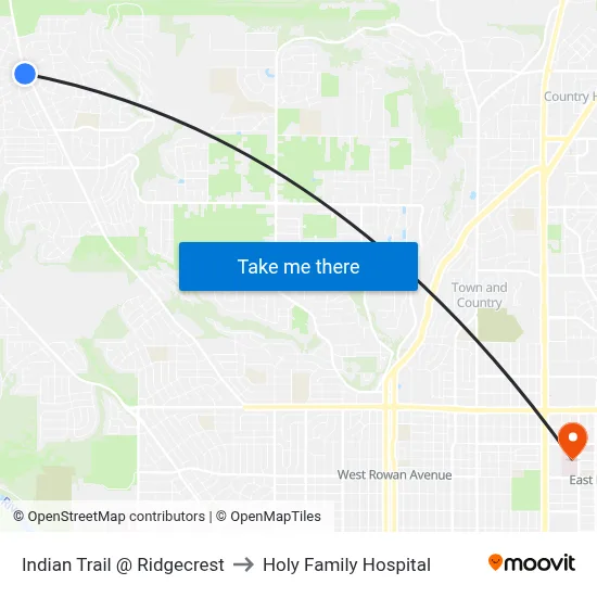 Indian Trail @ Ridgecrest to Holy Family Hospital map