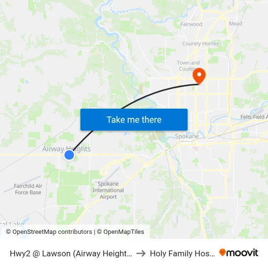 Hwy2 @ Lawson (Airway Heights P&R) to Holy Family Hospital map
