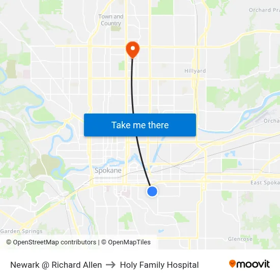Newark @ Richard Allen to Holy Family Hospital map