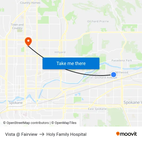 Vista @ Fairview to Holy Family Hospital map