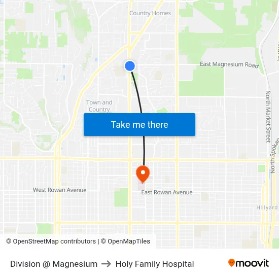 Division @ Magnesium to Holy Family Hospital map