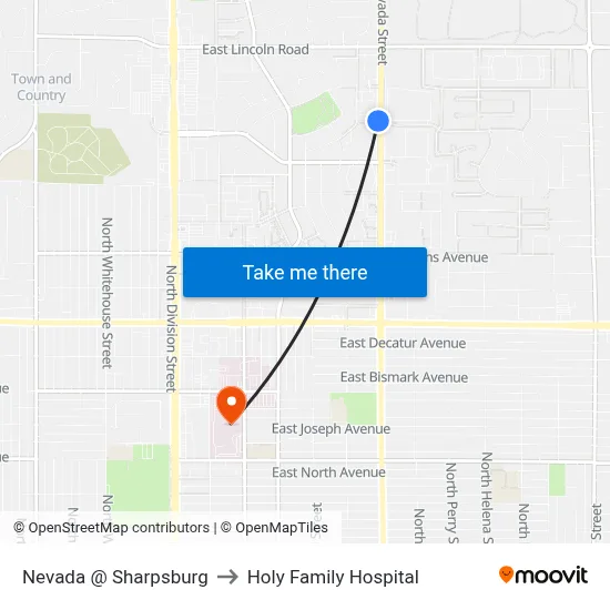 Nevada @ Sharpsburg to Holy Family Hospital map