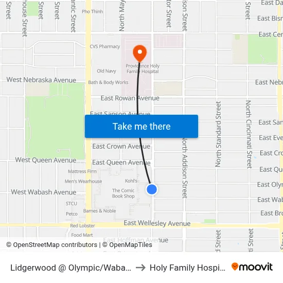 Lidgerwood @ Olympic/Wabash to Holy Family Hospital map