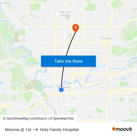 Monroe @ 1st to Holy Family Hospital map