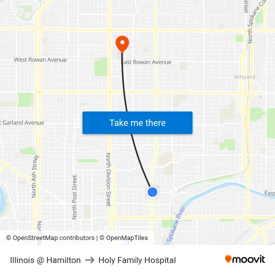 Illinois @ Hamilton to Holy Family Hospital map