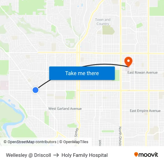 Wellesley @ Driscoll to Holy Family Hospital map