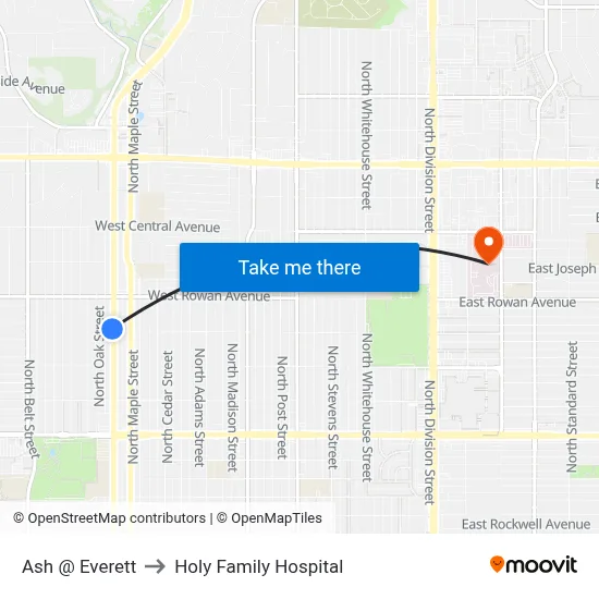 Ash @ Everett to Holy Family Hospital map