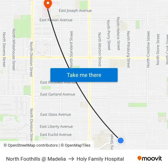 North Foothills @ Madelia to Holy Family Hospital map