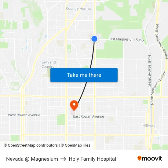 Nevada @ Magnesium to Holy Family Hospital map