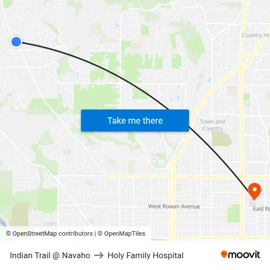 Indian Trail @ Navaho to Holy Family Hospital map