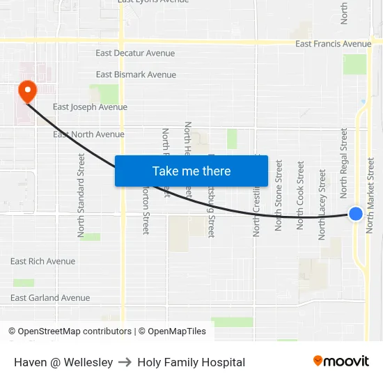Haven @ Wellesley to Holy Family Hospital map