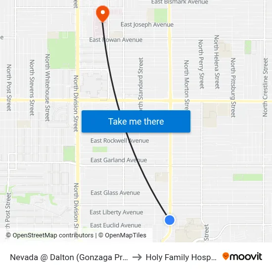 Nevada @ Dalton (Gonzaga Prep) to Holy Family Hospital map