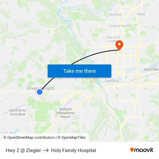 Hwy 2 @ Ziegler to Holy Family Hospital map