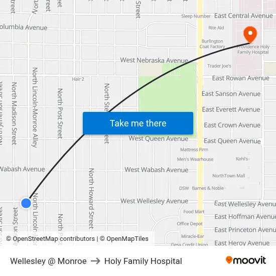 Wellesley @ Monroe to Holy Family Hospital map