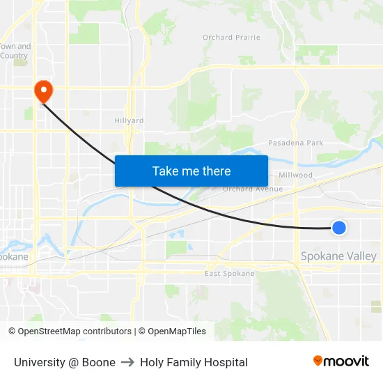 University @ Boone to Holy Family Hospital map