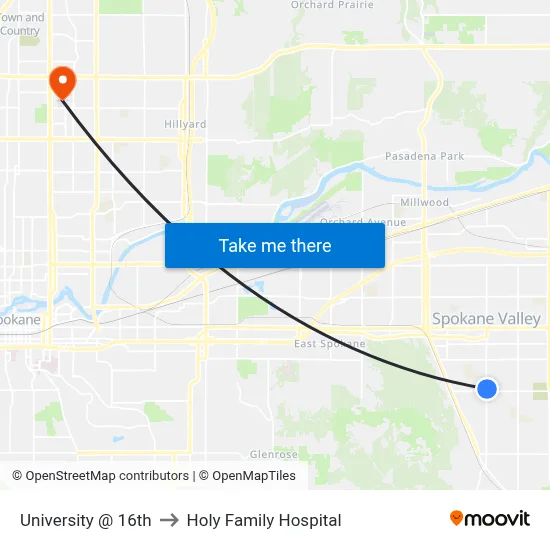 University @ 16th to Holy Family Hospital map