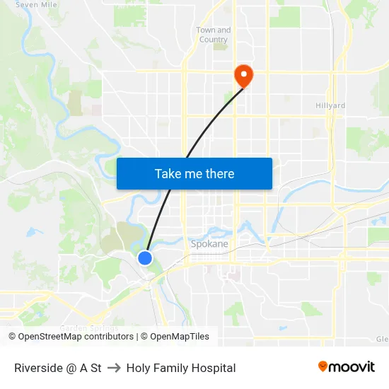 Riverside @ A St to Holy Family Hospital map