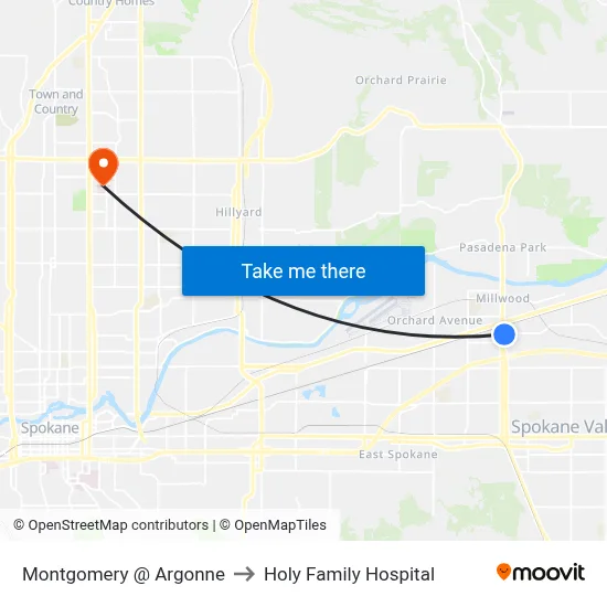 Montgomery @ Argonne to Holy Family Hospital map