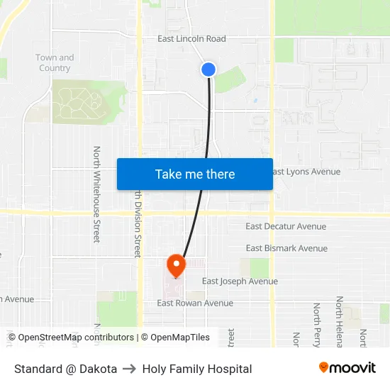 Standard @ Dakota to Holy Family Hospital map