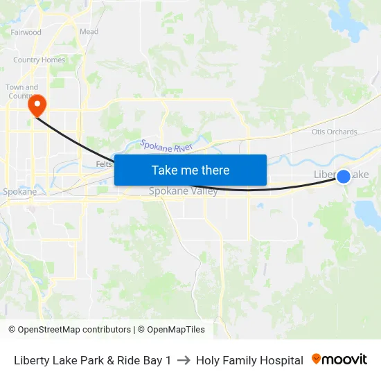 Liberty Lake Park & Ride Bay 1 to Holy Family Hospital map