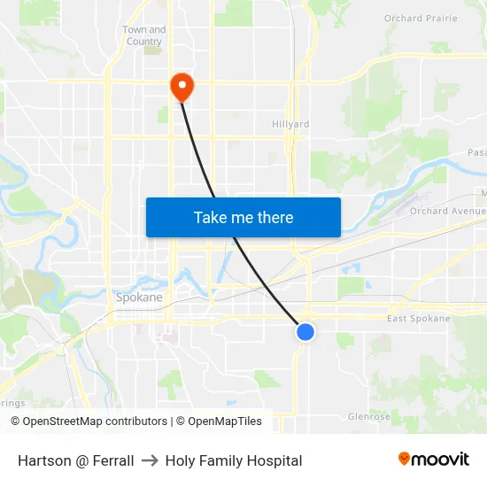Hartson @ Ferrall to Holy Family Hospital map