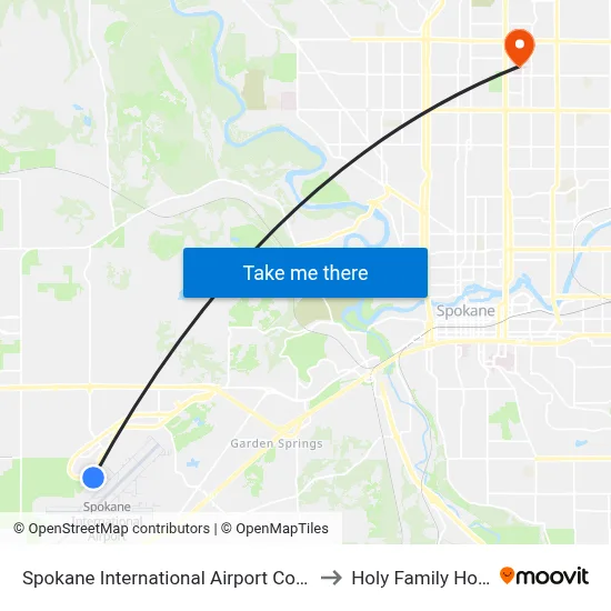 Spokane International Airport Concourse C to Holy Family Hospital map