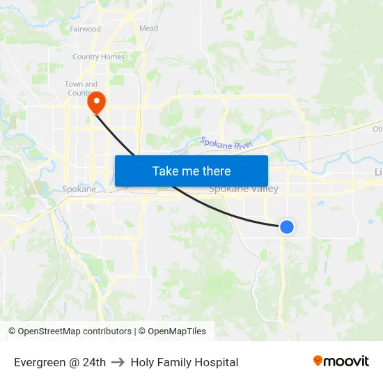 Evergreen @ 24th to Holy Family Hospital map